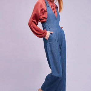 Anthropologie Wide Leg Denim Jumpsuit